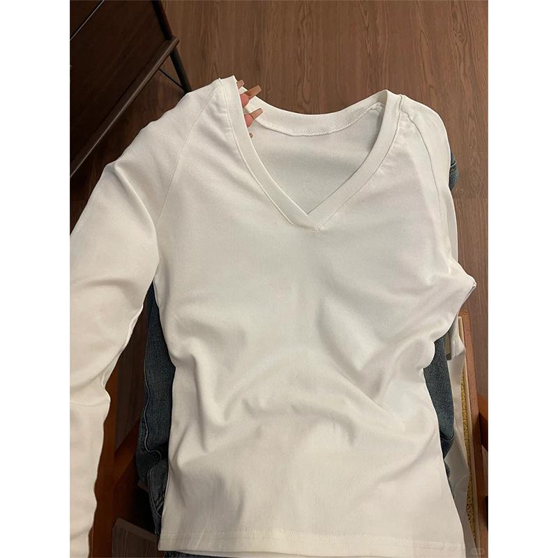 Women's Slim Fit Long-Sleeve White T-Shirt - Autumn 2025 Cinch Waist Innerwear 