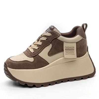 Модные женские кроссовки на массивной подошве 8 см Весна Осень Ретро Натуральная кожа На шнуровке Женская спортивная обувь Женские повседневные кроссовки на платформе для ходьбы