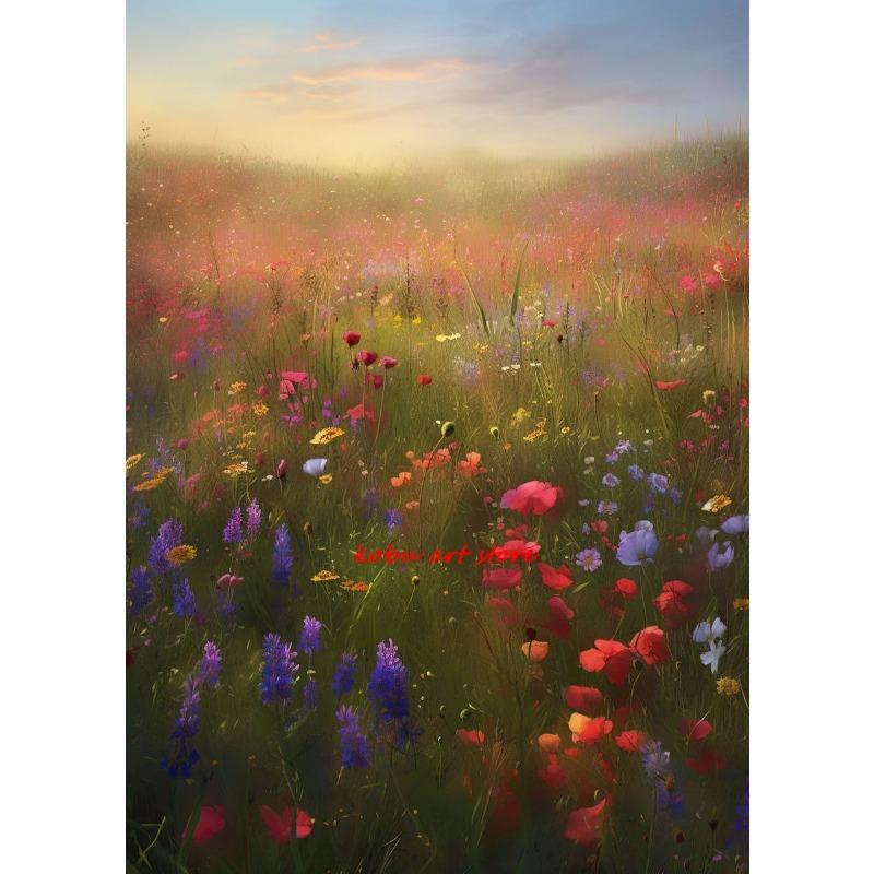 Поле цветов Цветочный Природный Пейзаж Холст Живопись Постеры и Принты Настенное Искусство Картина для Гостиной Домашний Декор Cuadros