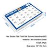 NINDEJIN Hex Socket Set Screw Kit Cup Point Carbon Steel Stainless Steel Flat Point Headless Grub Screw Assortment Kit