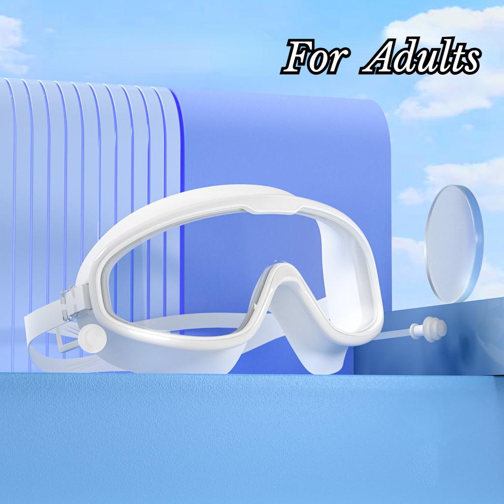 Очки для плавания с большой оправой, беруши, водонепроницаемые, противотуманные, HD, прозрачные, детские очки, защита от ультрафиолета, безопасные очки для плавания