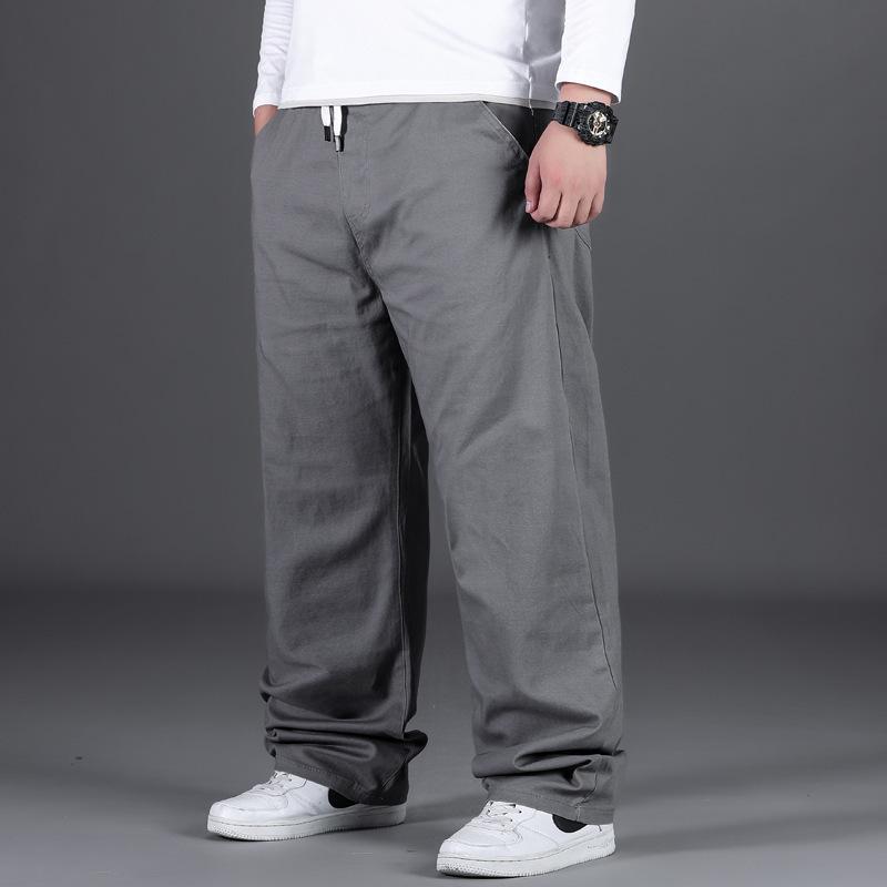 Spring/Autumn Collection Plus Size Casual Trousers for Men Loose-Fit Straight Leg with Elasticated Waistband Men's Long Trousers