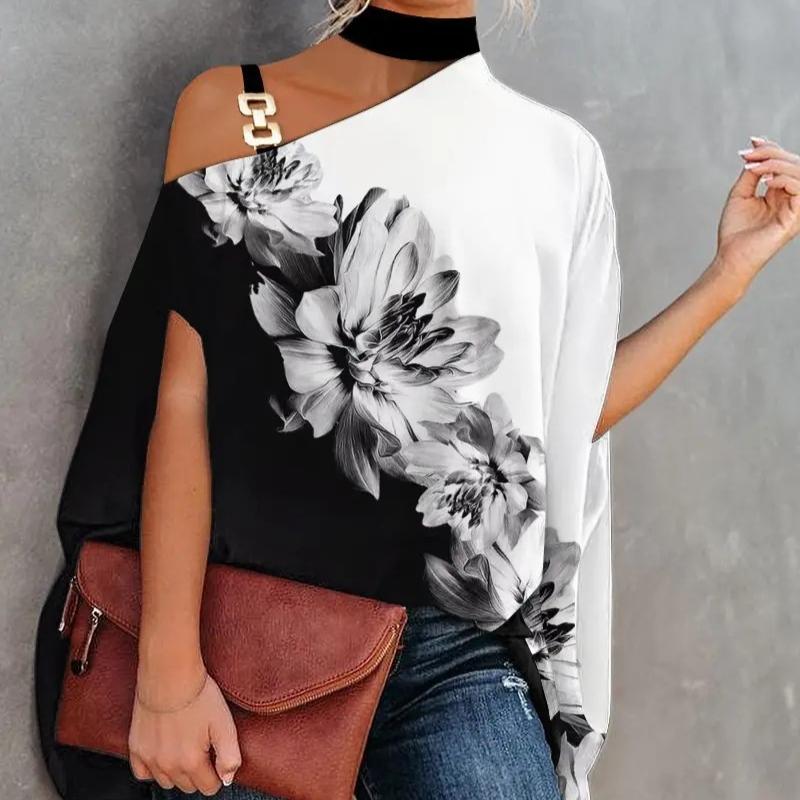 Летняя свободная женская рубашка с короткими рукавами и принтом на шее для женщин