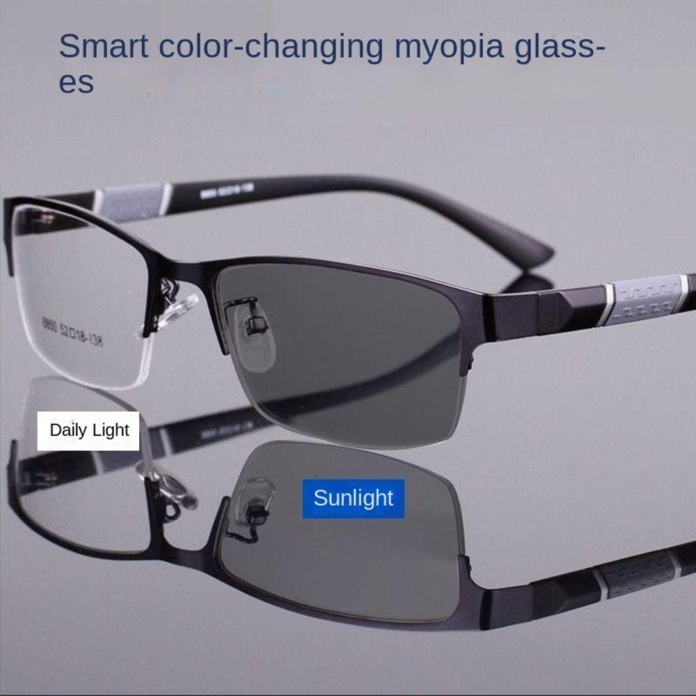 PC Resin Reading Glasses Black+Blue UV Shades Sunglasses Photochromic Myopia Glasses  Readers