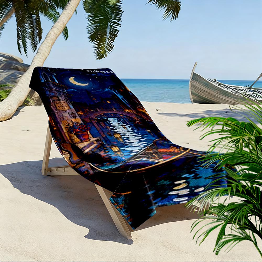 Venetian Night Gondola Scene Beach towel quick-drying for travel outdoor sports jogging beach and swimming