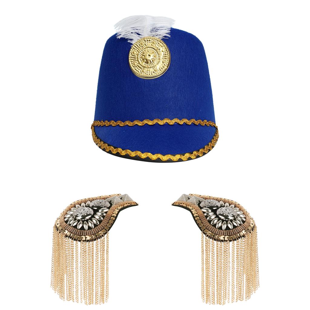 Kids Majorette Costume Accessory Set Vintage Hat with Tassel Epaulet Shoulder Boards for Halloween Cosplay