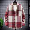 Men Autumn Winter Plaid Shirt Coat Turndown Collar Long Sleeve Loose Fit Cozy Fashionable Shirt Streetwear