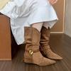 Внутренние завышенные остроносые ретро ботильоны для девушек женские 2025 осень/зима одинарные ботинки коричневые майяр западные ковбойские ботинки.