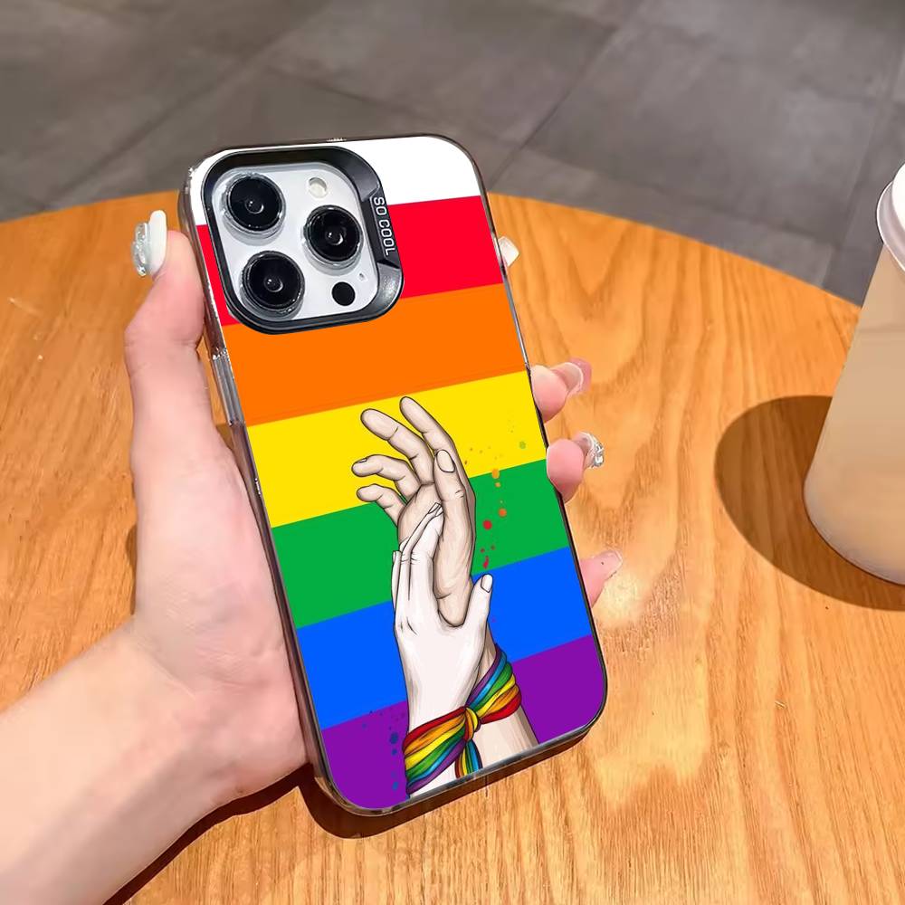 Love Is Love LGBT Rainbow Phone Case For iPhone17,16,15,14,13,12,11,Pro,MAX Gray Matte Silicone Black Cover
