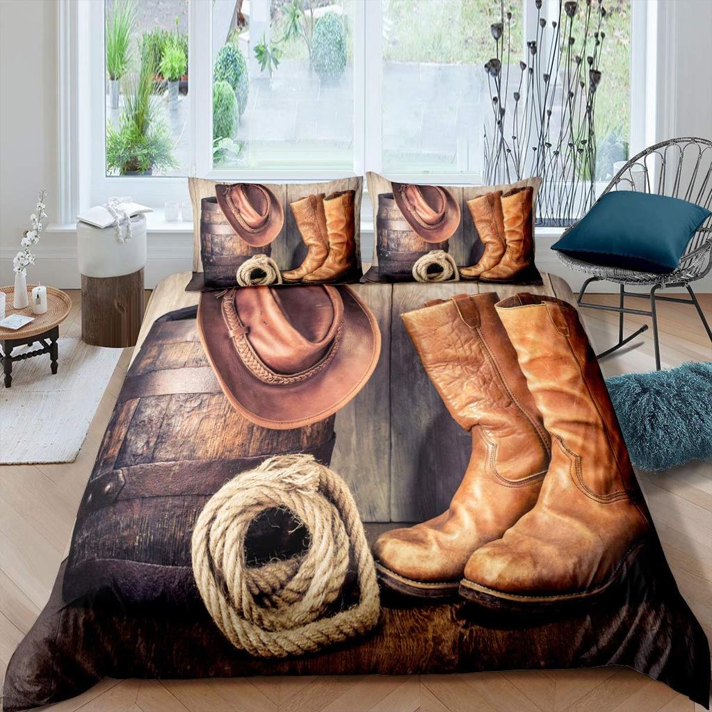 Western Cowboy King Queen Bedding Set Vintage Style Rodeo Duvet Cover Men Teens Boys Horse Quilt Cover Polyester Comforter Cover
