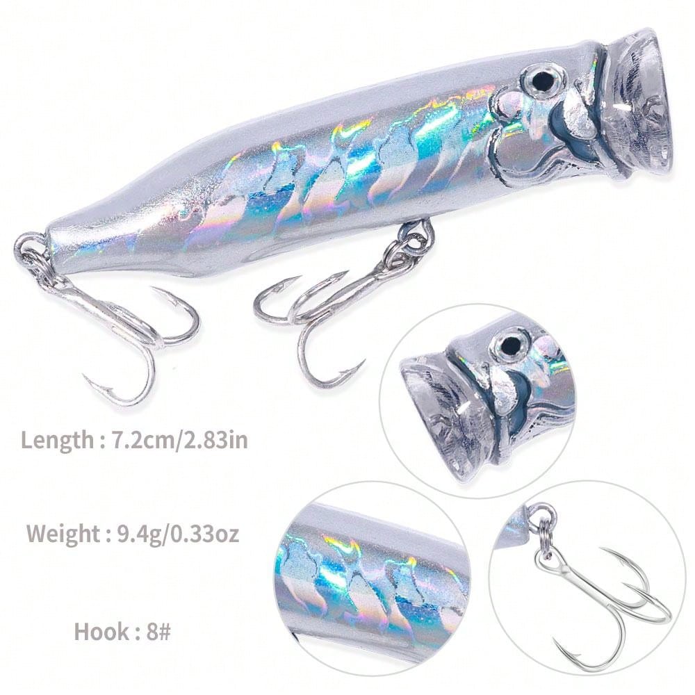 1pc Popper Fishing Lure 7.2cm/9.4g Hard Bait Artificial Topwater Bass Trout Pike Wobbler Fishing Tackle With 2 Treble Hooks
