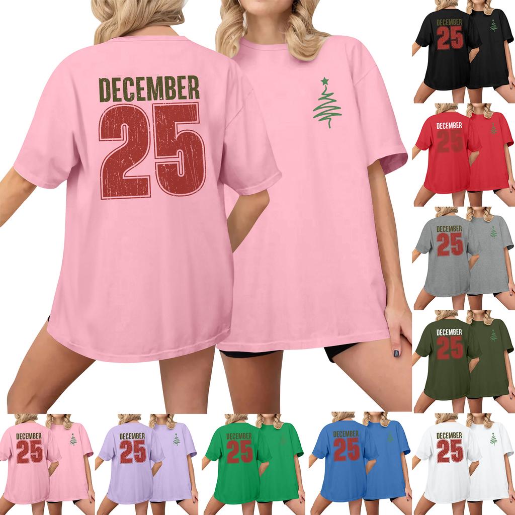 Women's Casual Printed T-Shirt Round Neck Pullover Short Sleeve Top