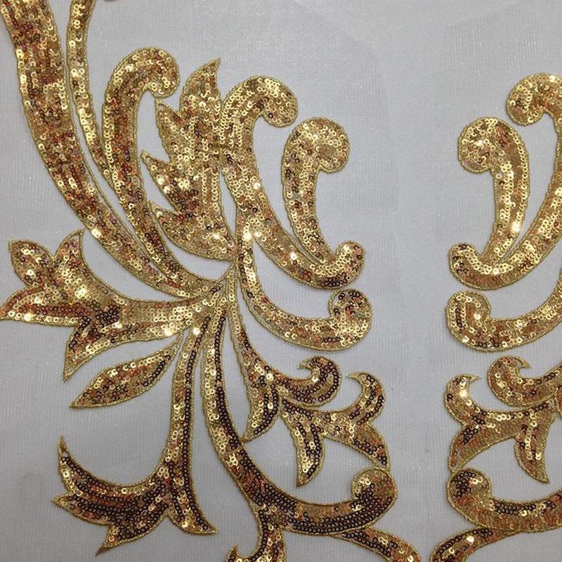 Silver Lace Fabric Embroidered Gown Appliques Flora Collar Mesh Baroque Vintage Sew On Patches For Wedding Decoration Dress DIY