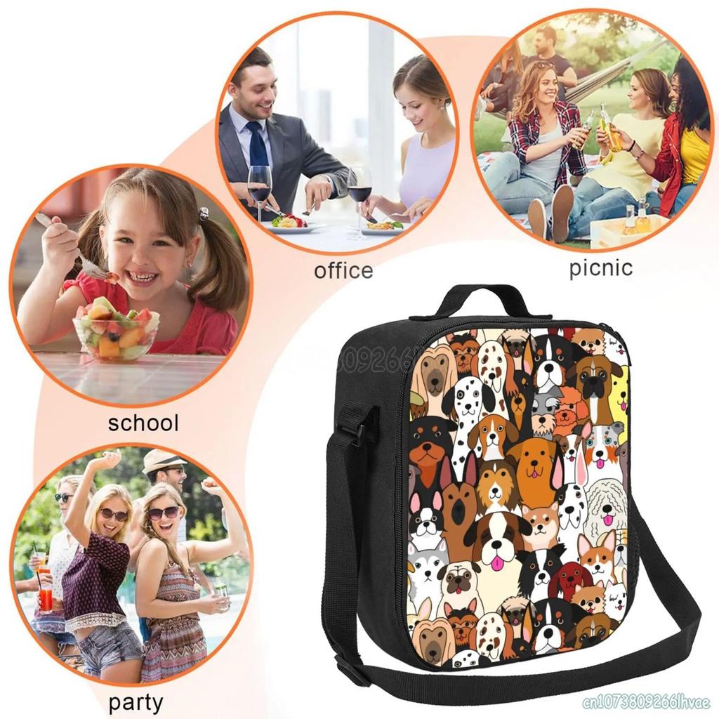 Мультяшный щенок собака изолированные ланч-боксы для работы пикника водонепроницаемый ланч-бокс сумка для ланча с застежкой-молнией регулируемый плечевой ремень
