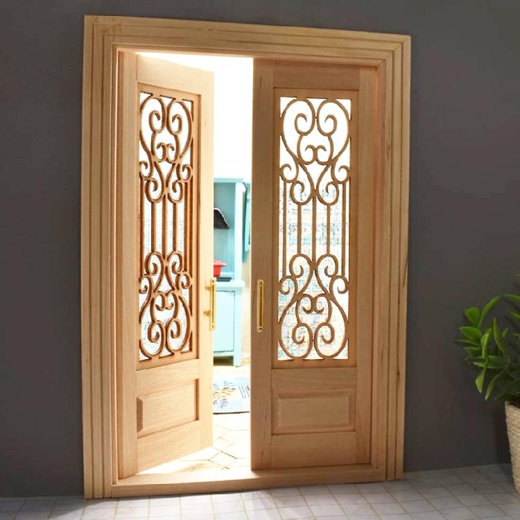 Неокрашенная деревянная двустворчатая дверь для кукольных домиков Строительство Аксессуар для миниатюрных зданий Масштаб 1/12