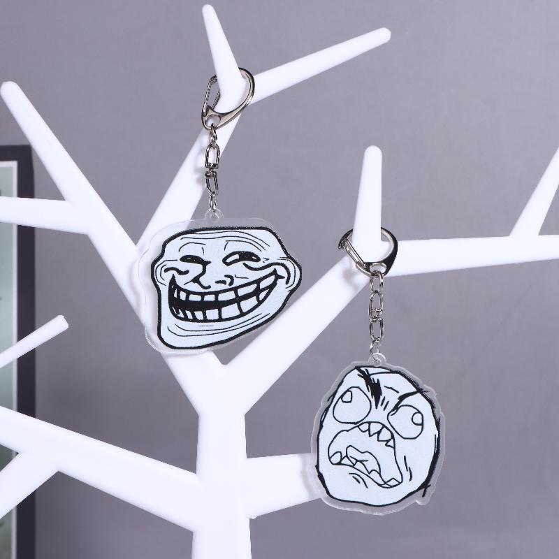 4 шт. Забавный акриловый брелок Trollface для подвешивания на сумку, аксессуары, кольцо для ключей, подвеска, ювелирные изделия, подарки для друзей