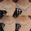 3pcs Fashionable Bride Necklace Zircon Set Imitation Zircon Necklace Earrings Set For Women's Wedding Banquet Accessories