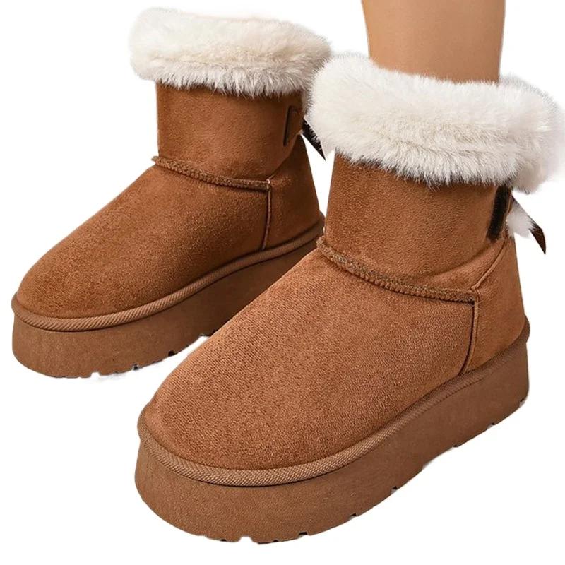 Fashion Women Boston Boots Snow Boots Winter 2024 New Platform Boots Cashmere Warm Thick Soles Cotton Shoes for Women Zapatos De Mujer
