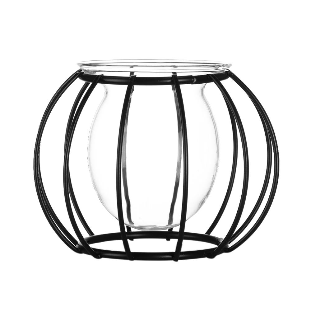 Ornament Plants Frame Hydroponic Vase Terrarium Metal Holder Glass Planter Iron Geometric Pattern