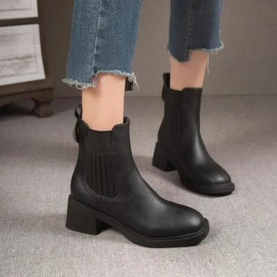 Сапоги телесного цвета с квадратной головкой, весна и осень 2024, новые узкие вязаные сапоги на высоком каблуке без застежек, удобные женские сапоги