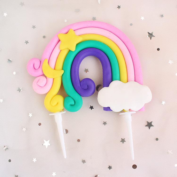 Rainbow Birthday Cake Decoration Cute Cartoon Rainbow Cake Toppers Kids Girls Happy Rainbow Cloud Unicorn Birthday Cupcake Decor