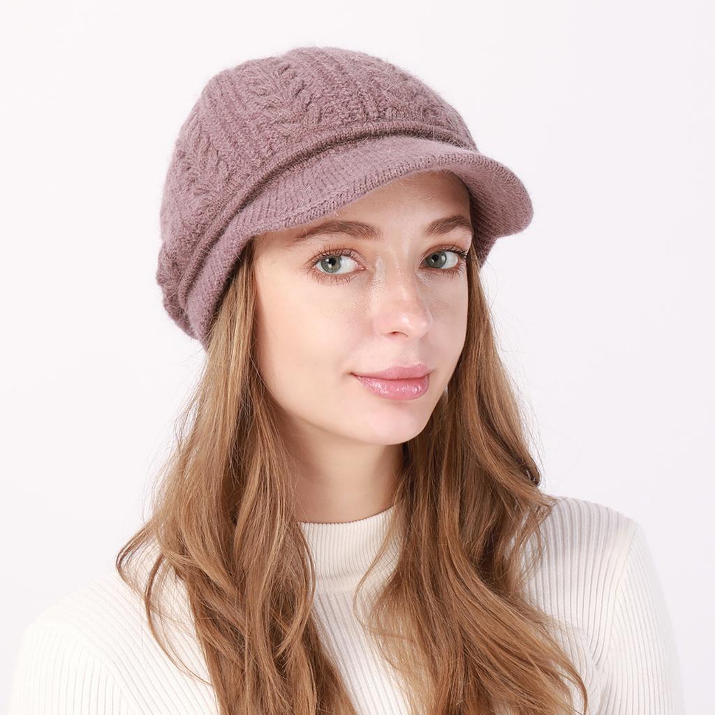 New Autumn and Winter Women's Velvet and Thickened Wool Cable Knit Cap Fashionable Warm and Cold Proof Beret Knitted Hat