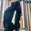 Gothic Women Punk Cargo Pants Dark High Waist Baggy Trousers Pockets Grunge Y2k Streetwear