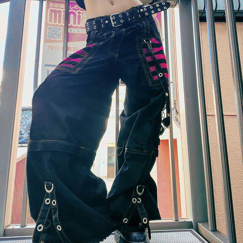 Gothic Women Punk Cargo Pants Dark High Waist Baggy Trousers Pockets Grunge Y2k Streetwear