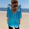 Womens Tops V-neck 3/4 Sleeve Blouses Casual Mid-length Shirts Fashion Christmas Print Tunic Tops With Pockets