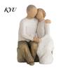 Resin Statue Home Decor Wooden Texture Figurine, Hand Carved Mother & Child/Family/Couple/Dog Owner And Child Embrace Ornament Statue, Minimalist