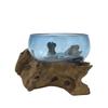 Molten Glass Bowl on Wood Mini Blue