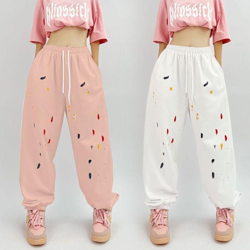 Женские белые спортивные штаны в стиле джаз-хип-хоп с брызгами - Уличные танцы Свободные Повседневные С высокой талией Драпирующиеся С манжетами на щиколотках Джоггеры