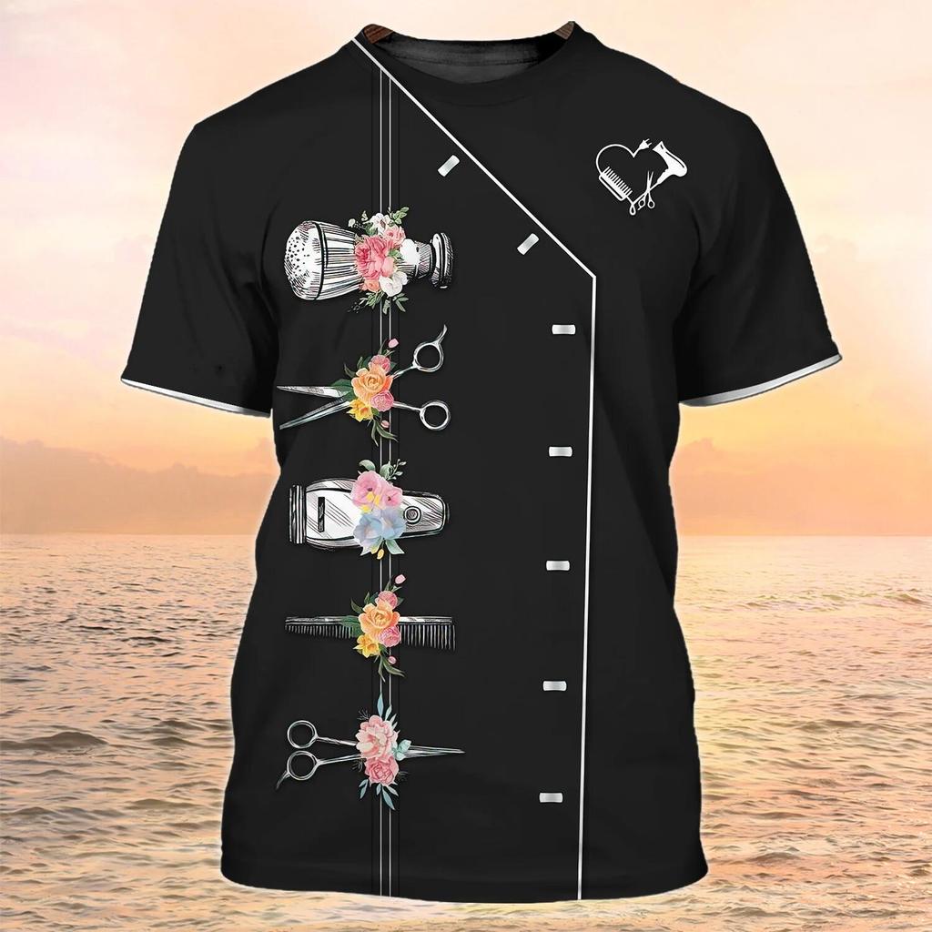 Женская футболка для парикмахерской, униформа для парикмахера, одежда в стиле Харадзюку, летние топы с круглым вырезом и короткими рукавами, женские дизайнерские футболки