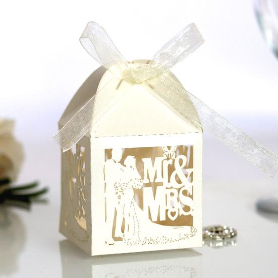 20 шт., коробки для конфет с бабочкой и вырезом, шоколадный футляр для г-на и г-жи на свадьбе