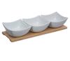 Plateau Service Apéritifs - 4 Pièces - Bois - Porcelaine - Rectangulaire 30x9.7 Cm