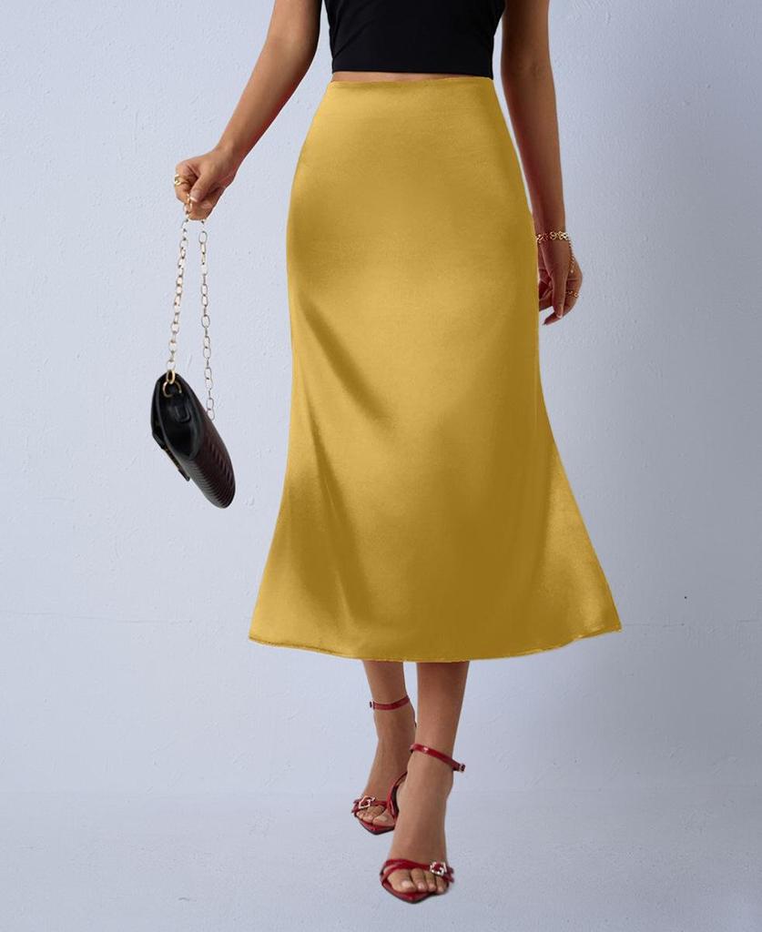 Женская атласная шелковая юбка-миди фасона "рыбий хвост" - Осенняя коллекция