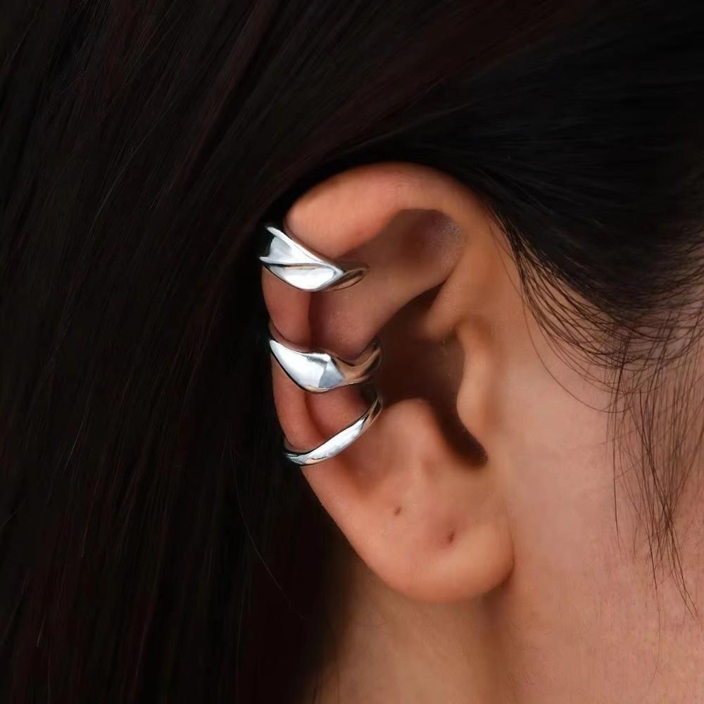 3pcs Set Alloy Helix Cartilage Clip Irregular Women Earrings Molten Ear Cuff Set Chunky Jewelry Kit