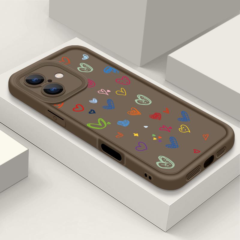 Cartoon Love Hearts Pattern Shockproof Phone Case for iPhone 16 15 14 Plus 13 12 11 Pro Max Xs Xr 8 7 Matte Tpu Soft Lens Protection Anti-Fall Cover