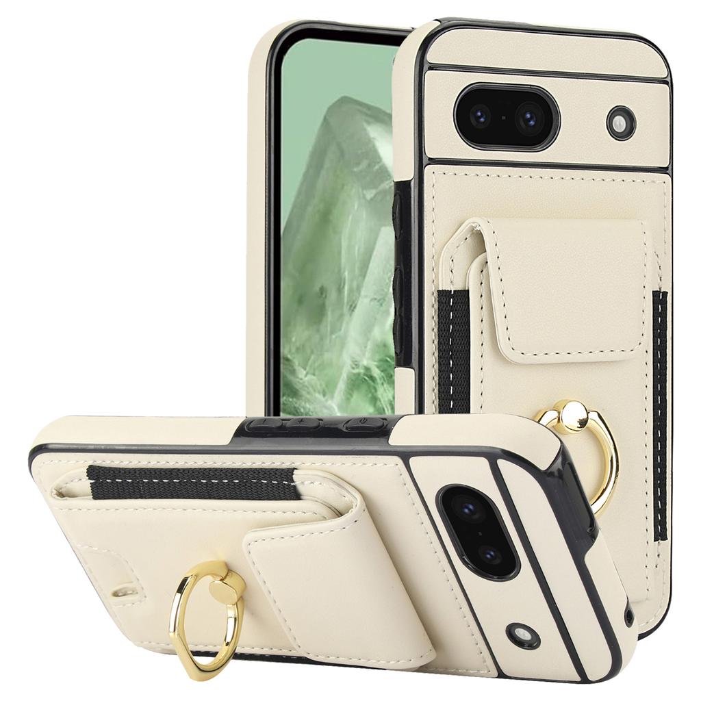 For Google Pixel 8a Kickstand Case PU Leather+TPU Phone Cover with Card Slots