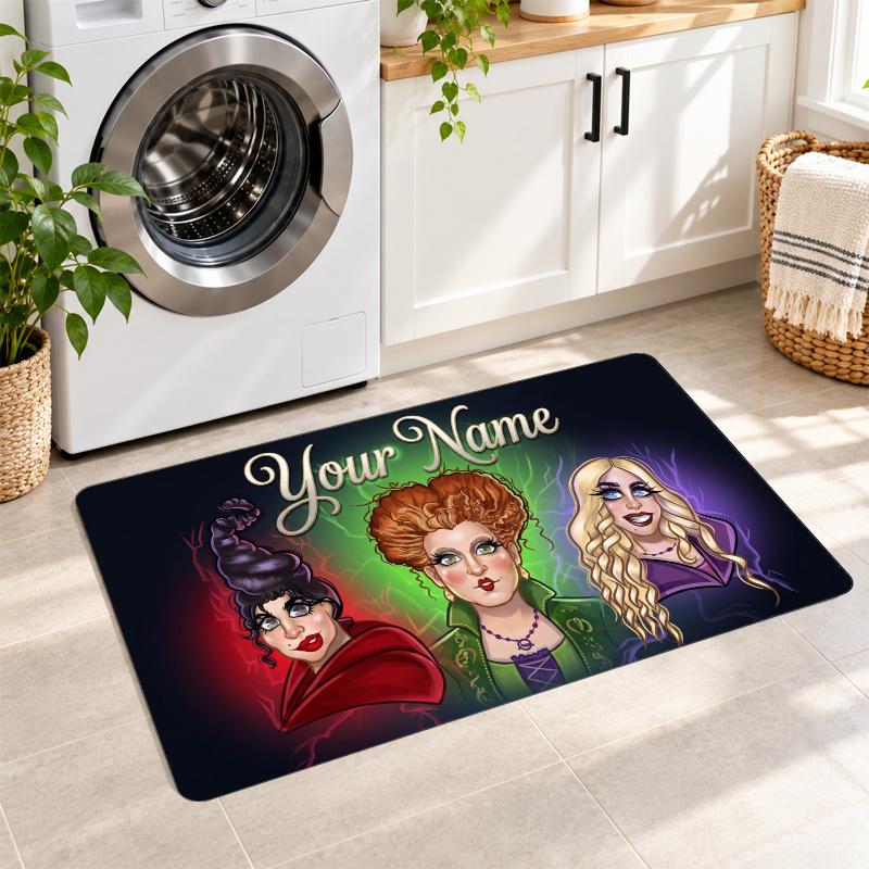 Hocus Pocus Sanderson Sisters Custom Text Flannel Floor Rug Soft Kitchen Mat Personalized Non Slip Carpet