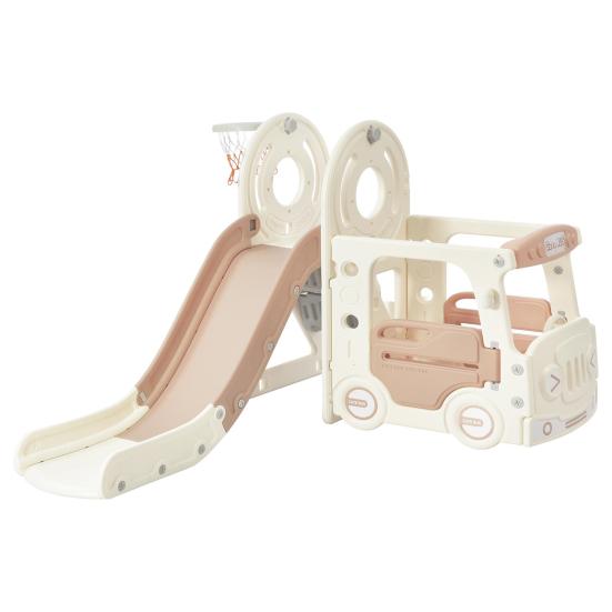 Children Slide Set, Kids Slide Set Including Bus, Slide, Activity Ladder, Basketball Hoop And Matching Basketball