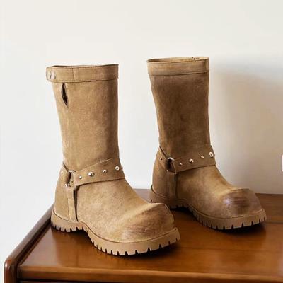 Западные ботинки на толстой подошве с увеличением внутренней высоты, ботинки Мартина женские новые с пряжкой на ремне, универсальные, на толстой подошве, с круглым носком, короткие ботинки