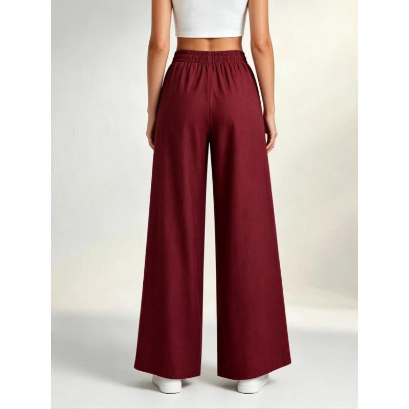Женские Широкие Свободные Повседневные Однотонные Прямые Брюки