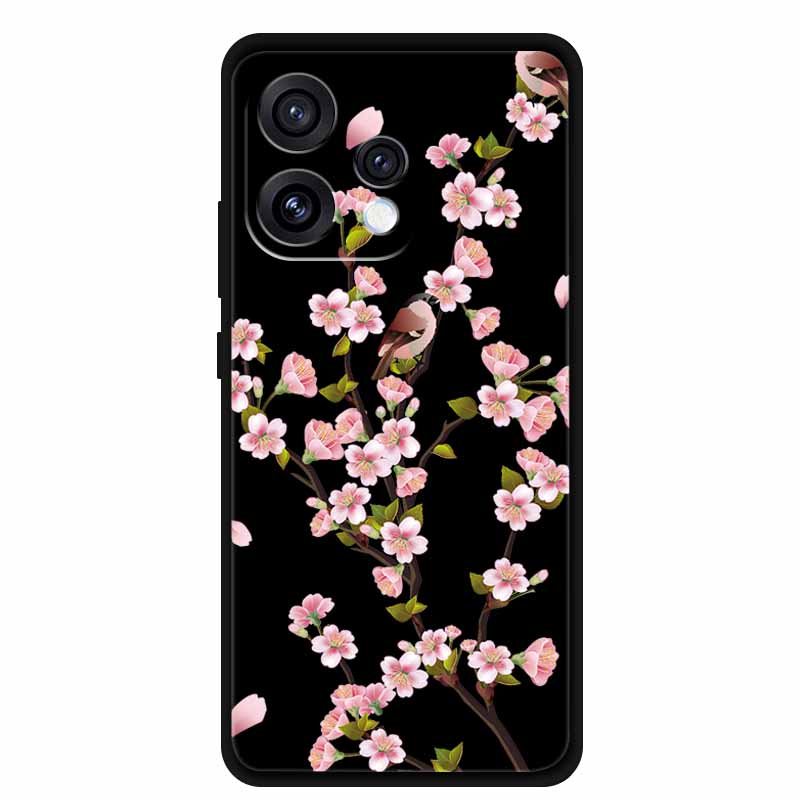 Чехол для Oppo Reno15 5G Цветочный Черный Силиконовый Мягкий Защитный Задний Чехол для Oppo Reno 15C 2025 Чехол для Телефона Coque Мультяшные Ракушки