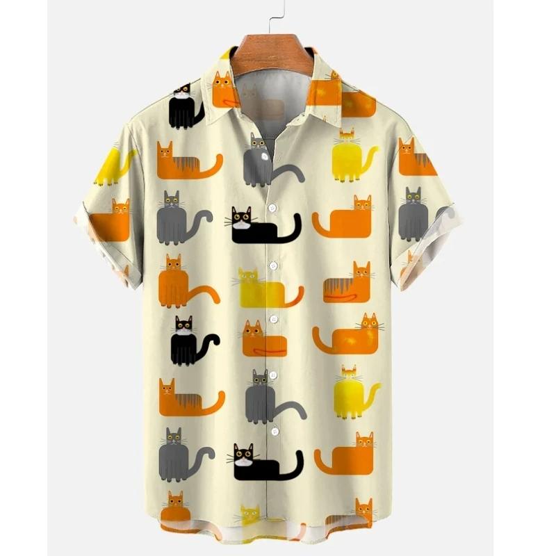 Мужская рубашка с анималистичным узором и лацканами, напечатанная на 3D-принте, для мужчин и женщин, повседневная мода, рубашки с короткими рукавами, топы на пуговицах, свободные, унисекс, одежда