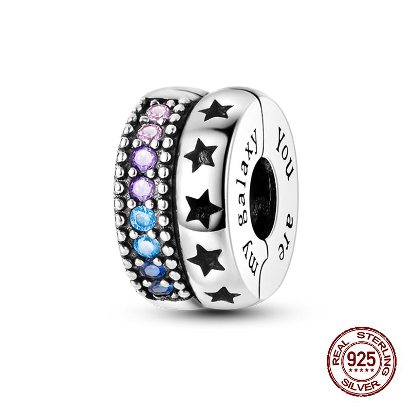 Fashion 100% 925 Sterling Silver Colorful Zircon Stars Moon Separator Charms Bead Fit Original Bracelet Fine DIY Jewelry