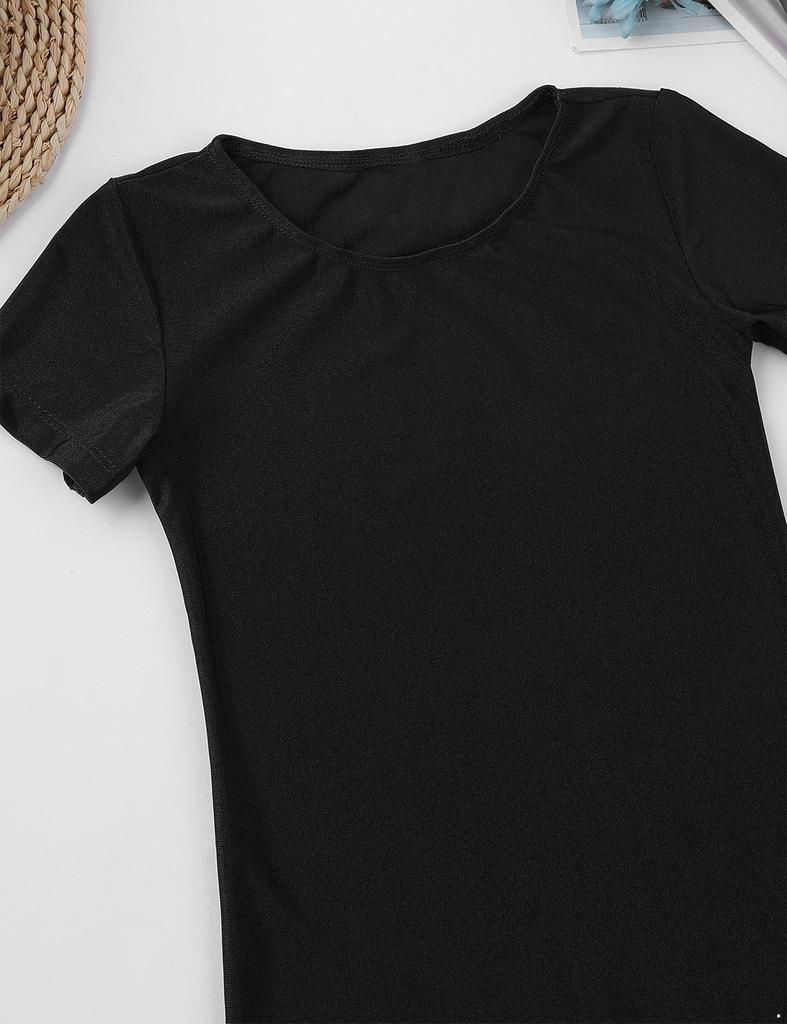 Цельный гимнастический купальник унисекс для мальчиков и девочек, однотонный эластичный комбинезон для танцев с короткими рукавами