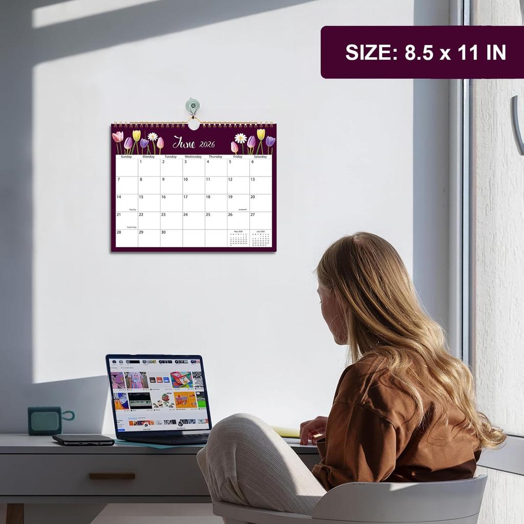 2026 Calendar - 2026-2027 Wall Calendar Runs from January 2026 to June 2027, 8.5" x 11", Floral Calendar for Wall or Desk, Feminine Design for