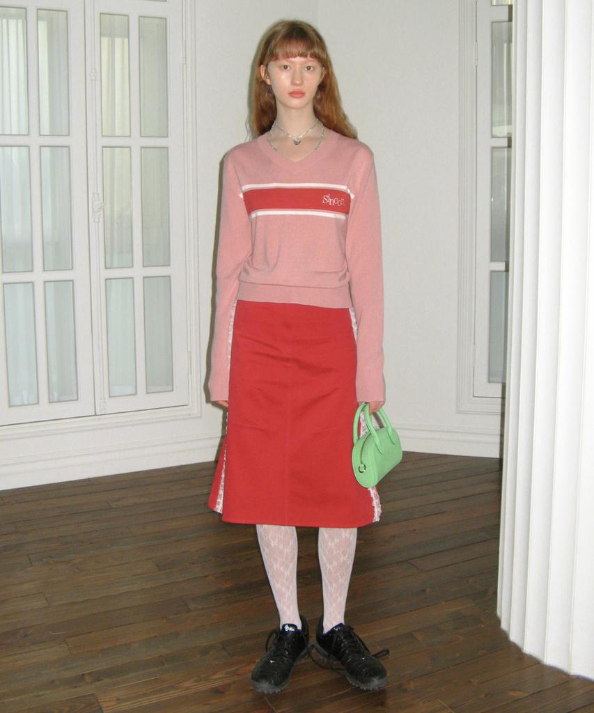 SINOON Classic Logo V-Neck Knit (Soft Pink)