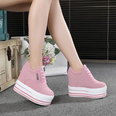 Женские повседневные кроссовки на платформе с клиновидным каблуком 11 см - Белые в корейском стиле
